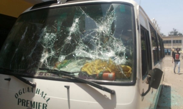 The Oguaa Hall bus that was vandalised 